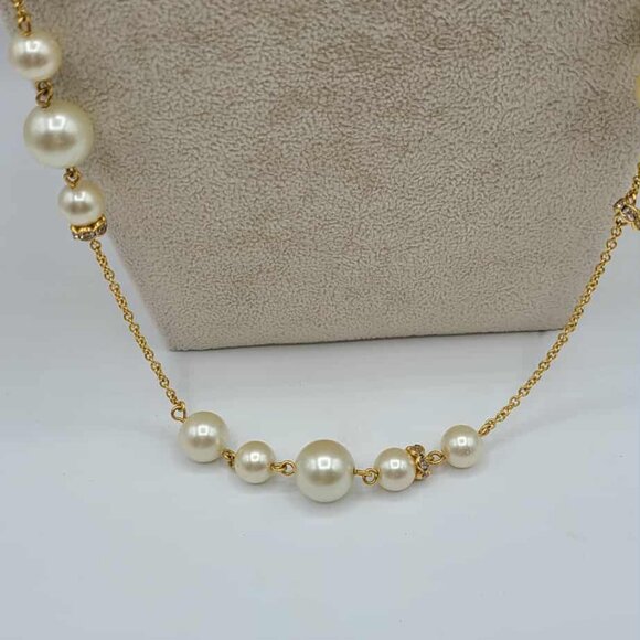 J Crew Faux Pearl Crystal Station Necklace NWOT! - Picture 5 of 8